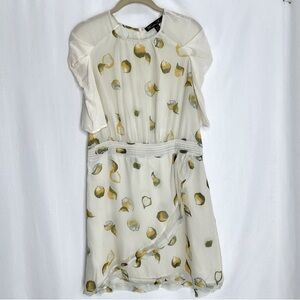 Winter Kate silk dress leaf print short sleeves size medium cream